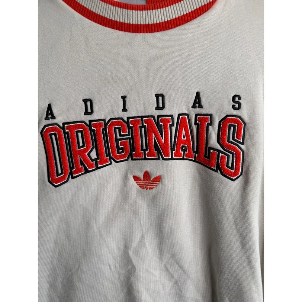 Adidas Originals Sweatshirt Mens Small Cream Red Collegiate Logo Pullover 7555